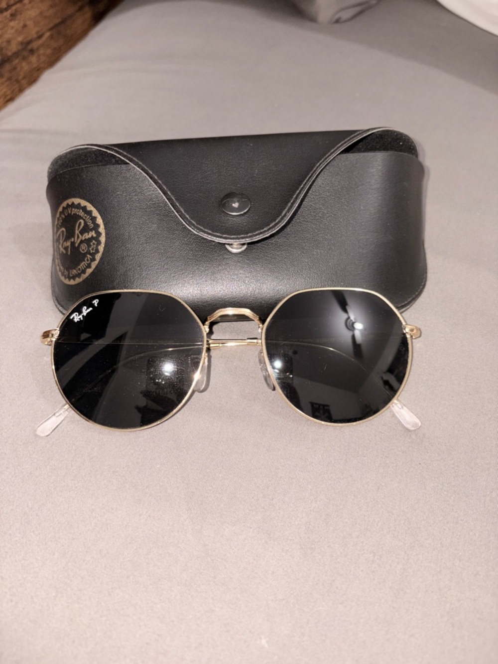 Ray-Ban Gold Frame Sunglasses with Black Lenses